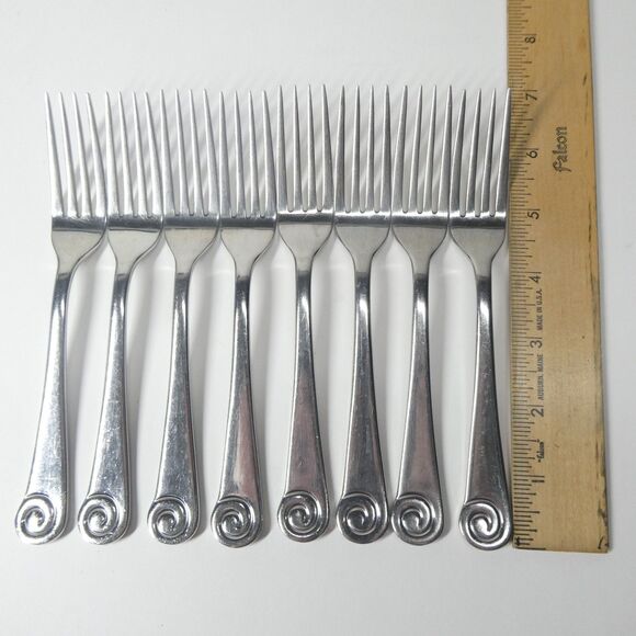 Robert Welch Ammonite 8 Salad Forks Stainless Flatware Helmick Korea 18/10 - Picture 4 of 9